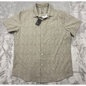 FLX Urban Commuter Button Down Shirt L Slim Beige Grid Stretch MX41W500SP NEW